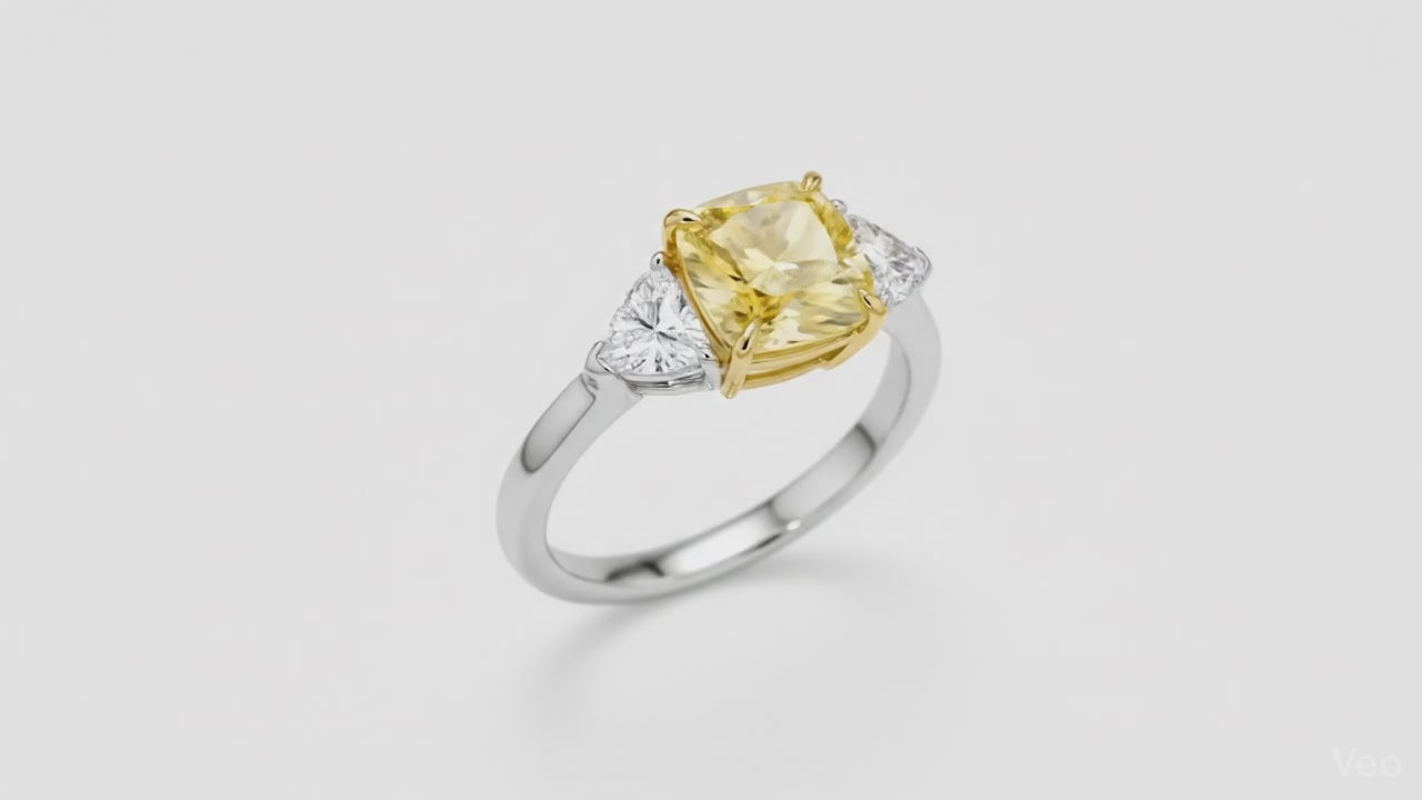 3.01 Ct Yellow Cushion Lab-Grown Diamond Ring